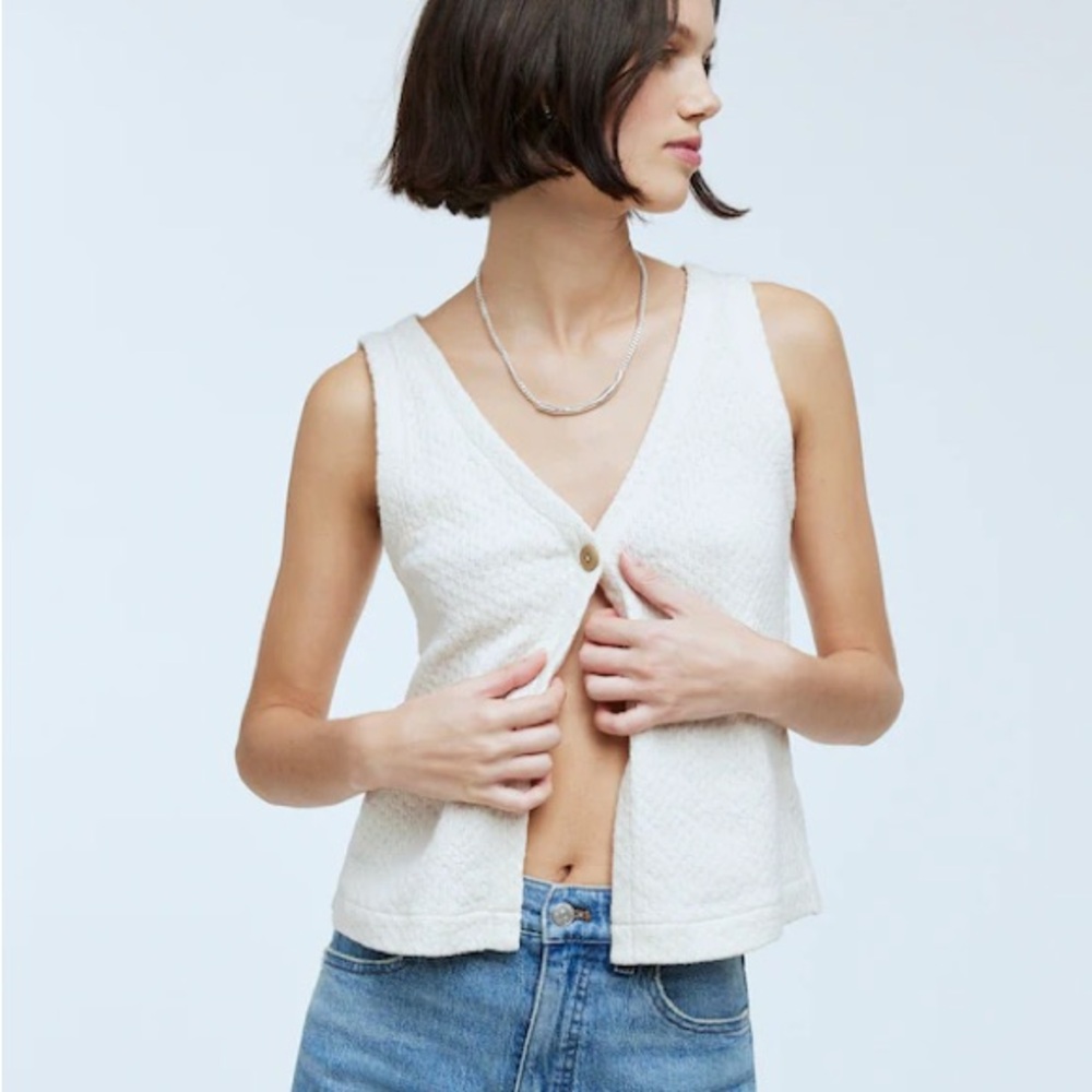 Madewell Pointelle Single Button Vest in Ivory/Cream. NWT Sz Large #169